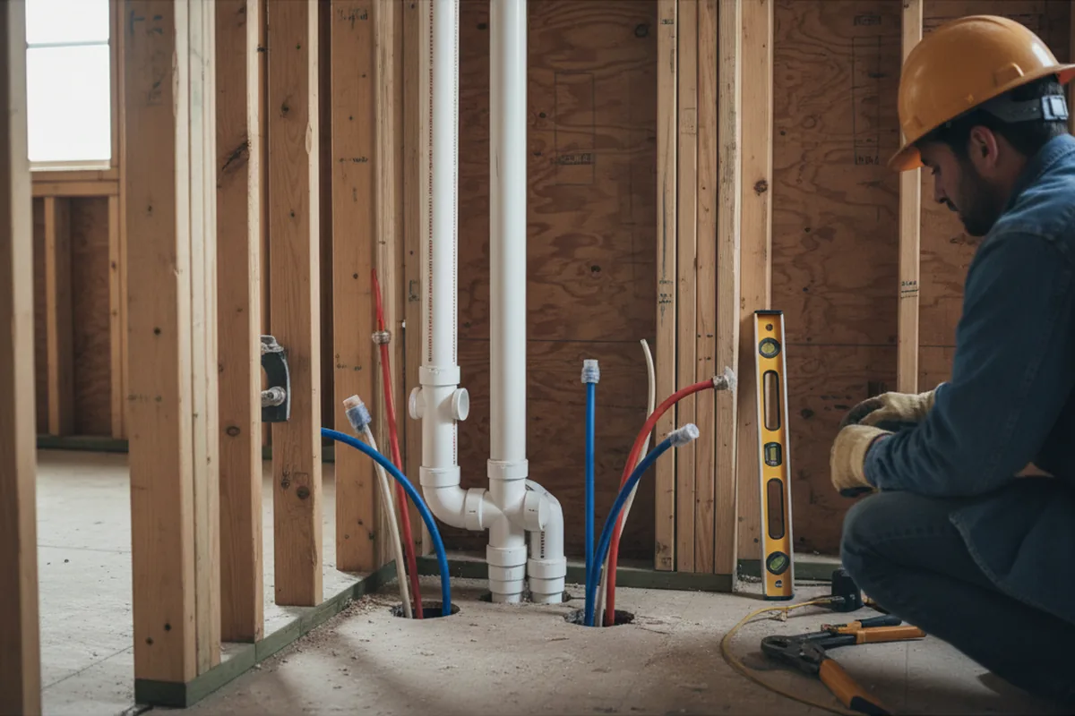 Drain and supply rough-in during Sump Pump Repair in Spicewood